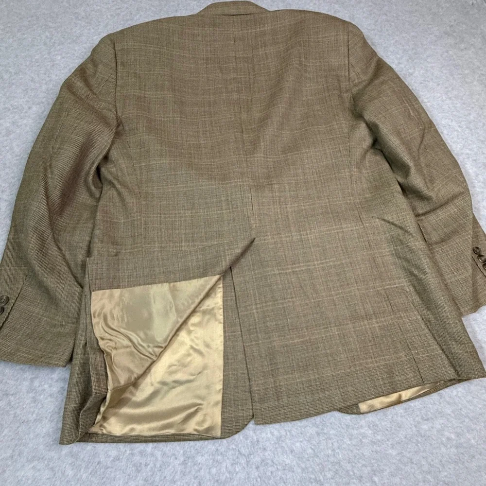 Lauren Ralph Lauren Mens 43R Blazer Silk Wool Glen Check Tan Brown Sport Coat